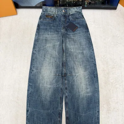 Full-length denim trousers in a product listing